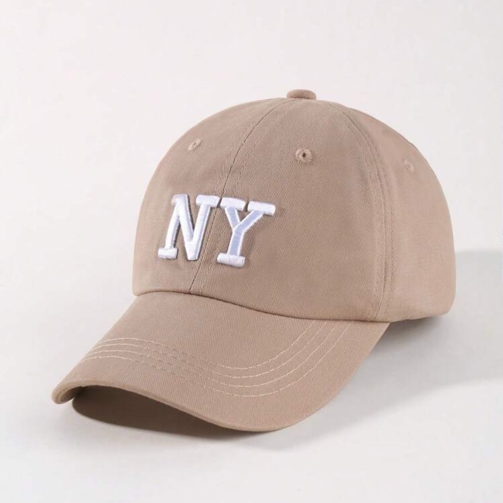 SHEIN Tan Baseball Cap with White Embroidery